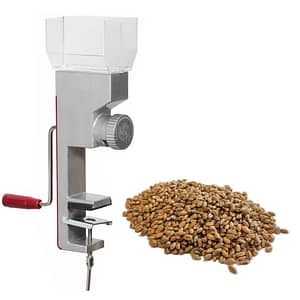 Image of a Deluxe Hand-Operated Grain Mill (VKP1024), with 1500g of Milling Wheat. Milling Supplies category