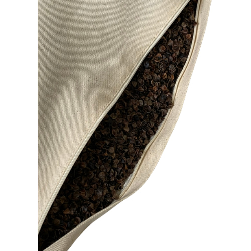 open buckwheat pillow with visible buckwheat